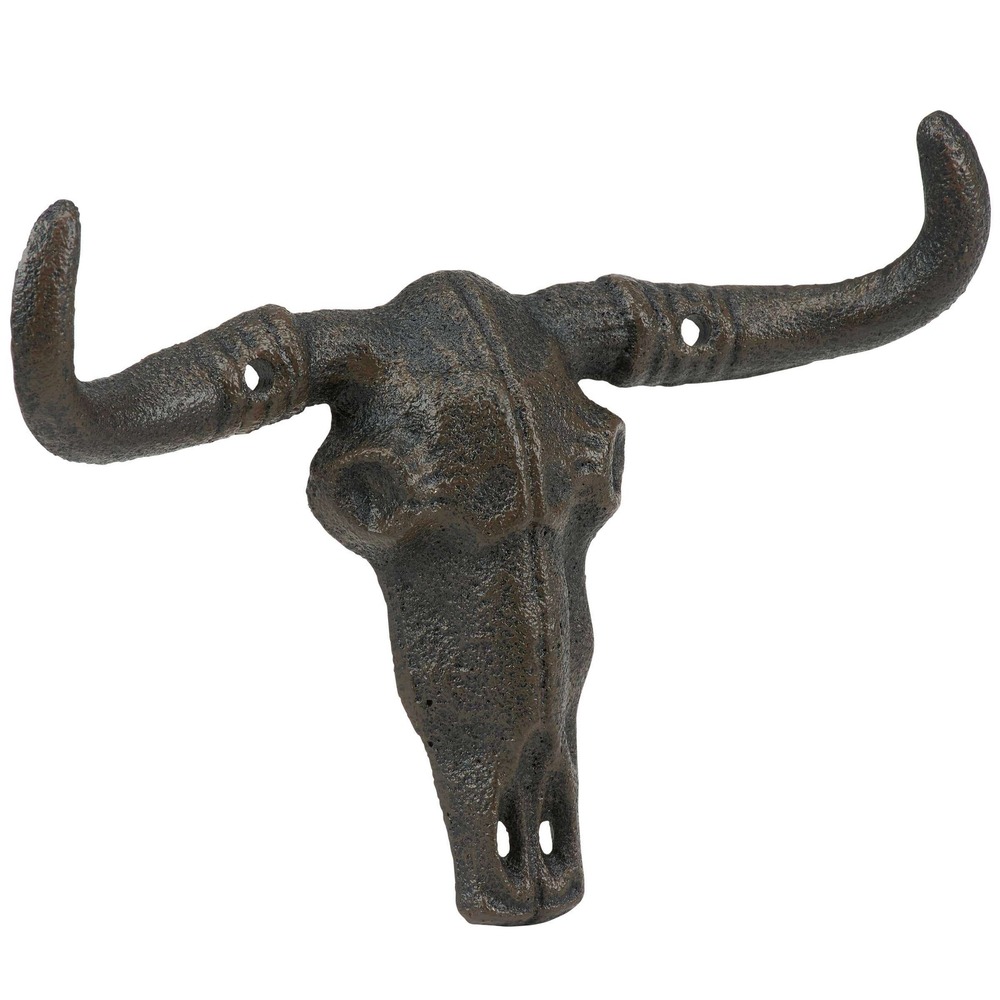 Bull Skull Metal Wall Hook Rustic Western Cowboy Ranch Southwestern Decor